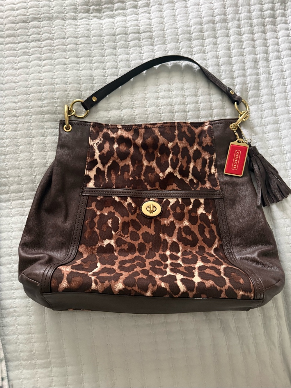 Y2K vintage Coach Brown Leopard Print Leather Hobo Bag